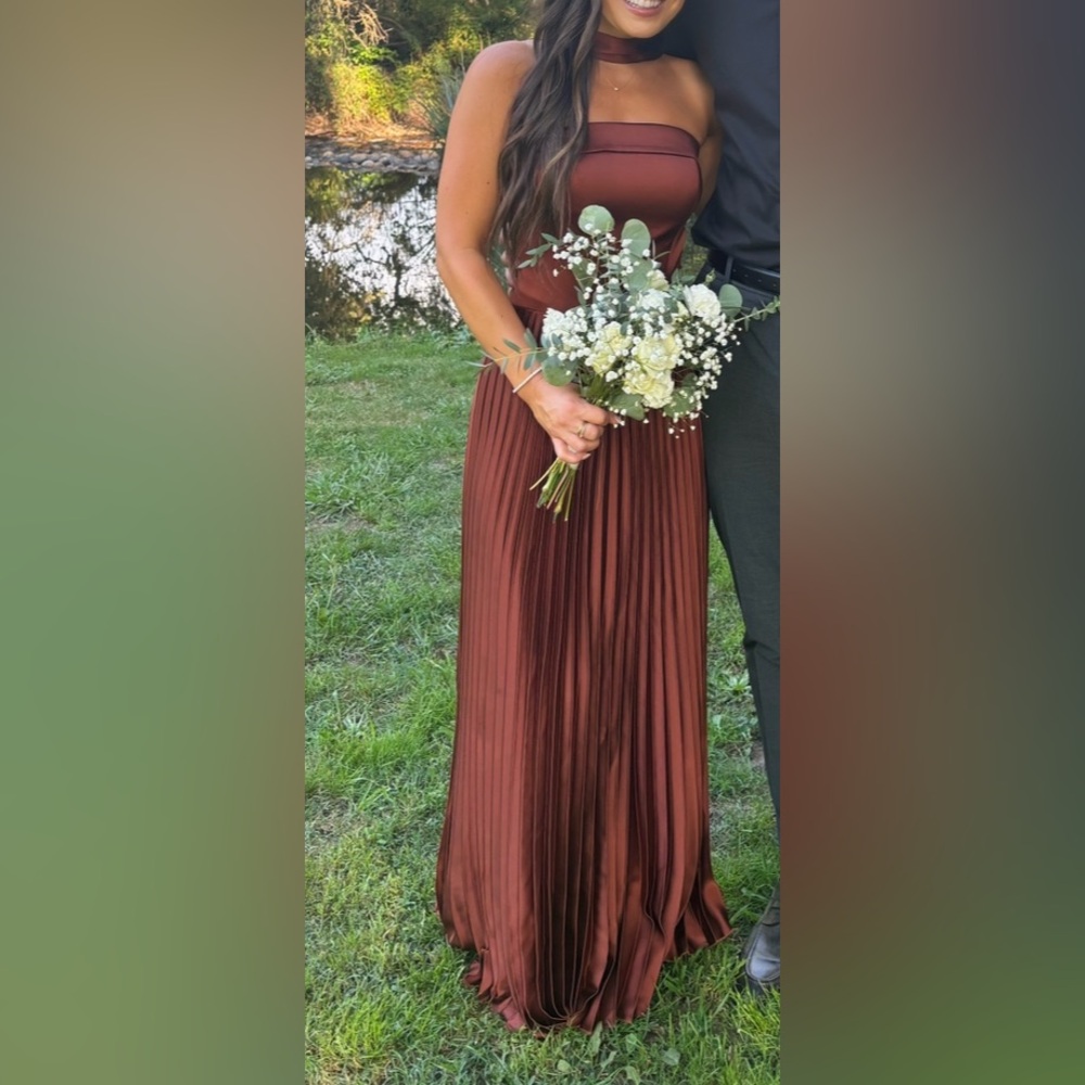 Revelry Strapless Pleated Gown in Deep Burgundy